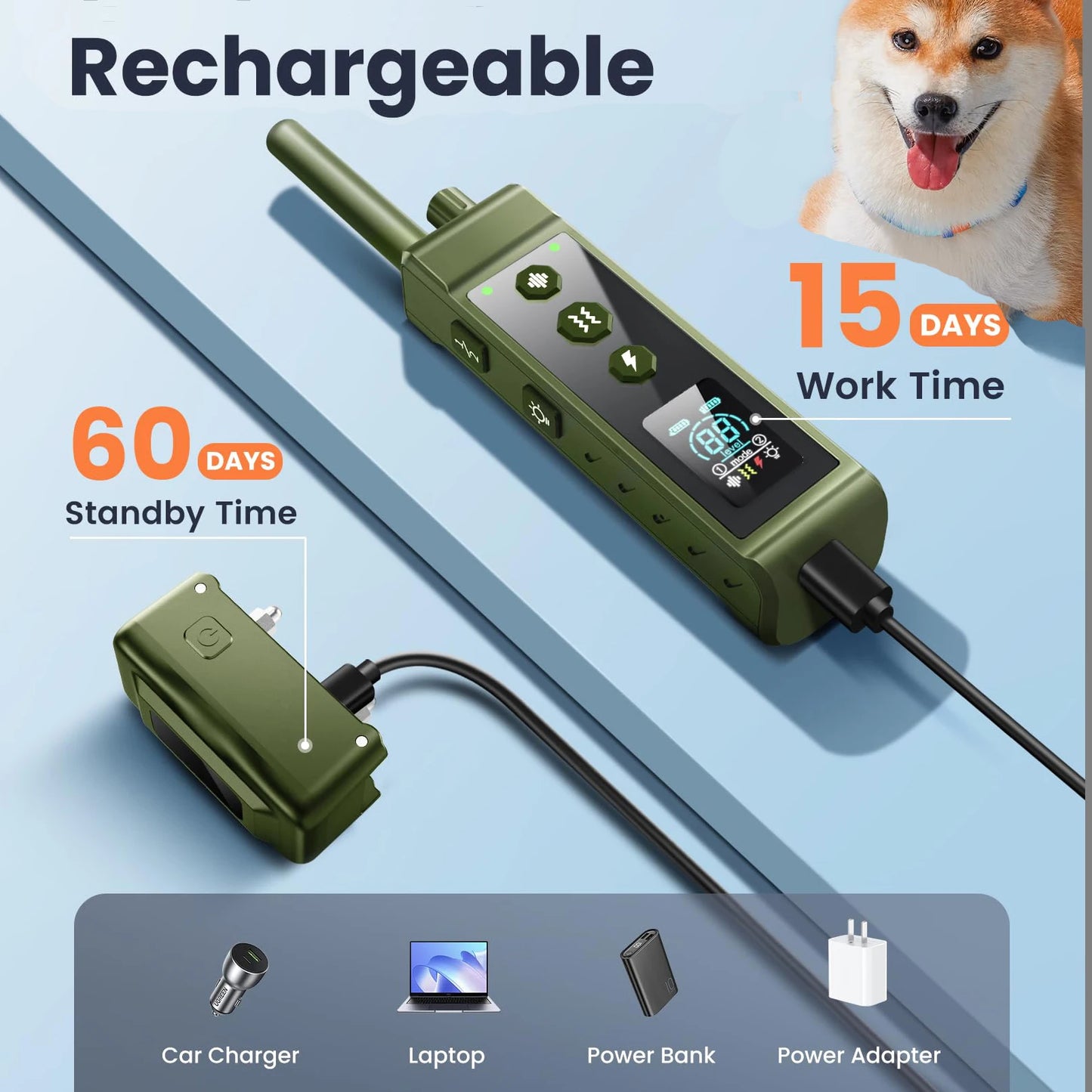 RS5 Remote Dog Training Shock Collar 1250m for 1-2 Dogs