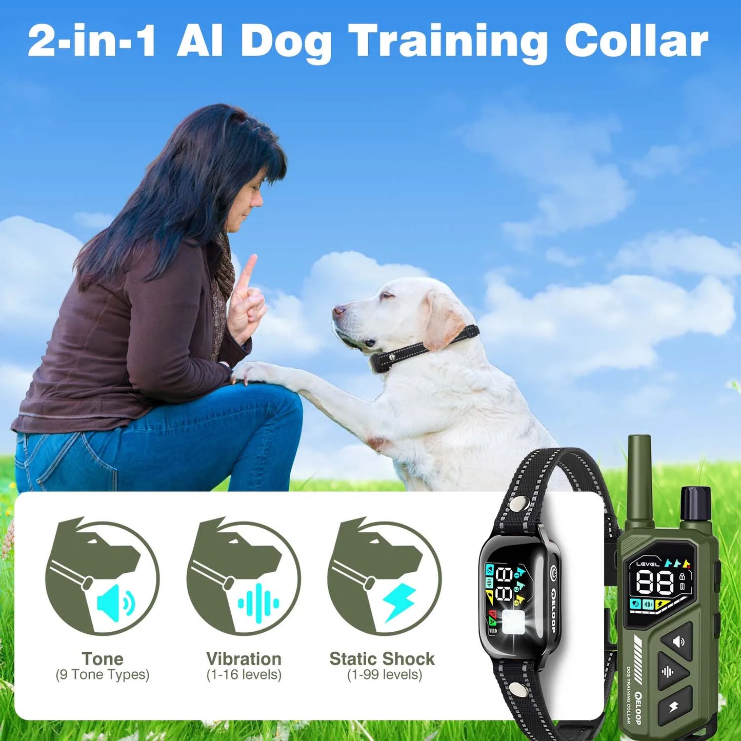 2-in-1 Anti-Bark and Remote Dog Training Collar 1-2 Dogs 1000m PET513