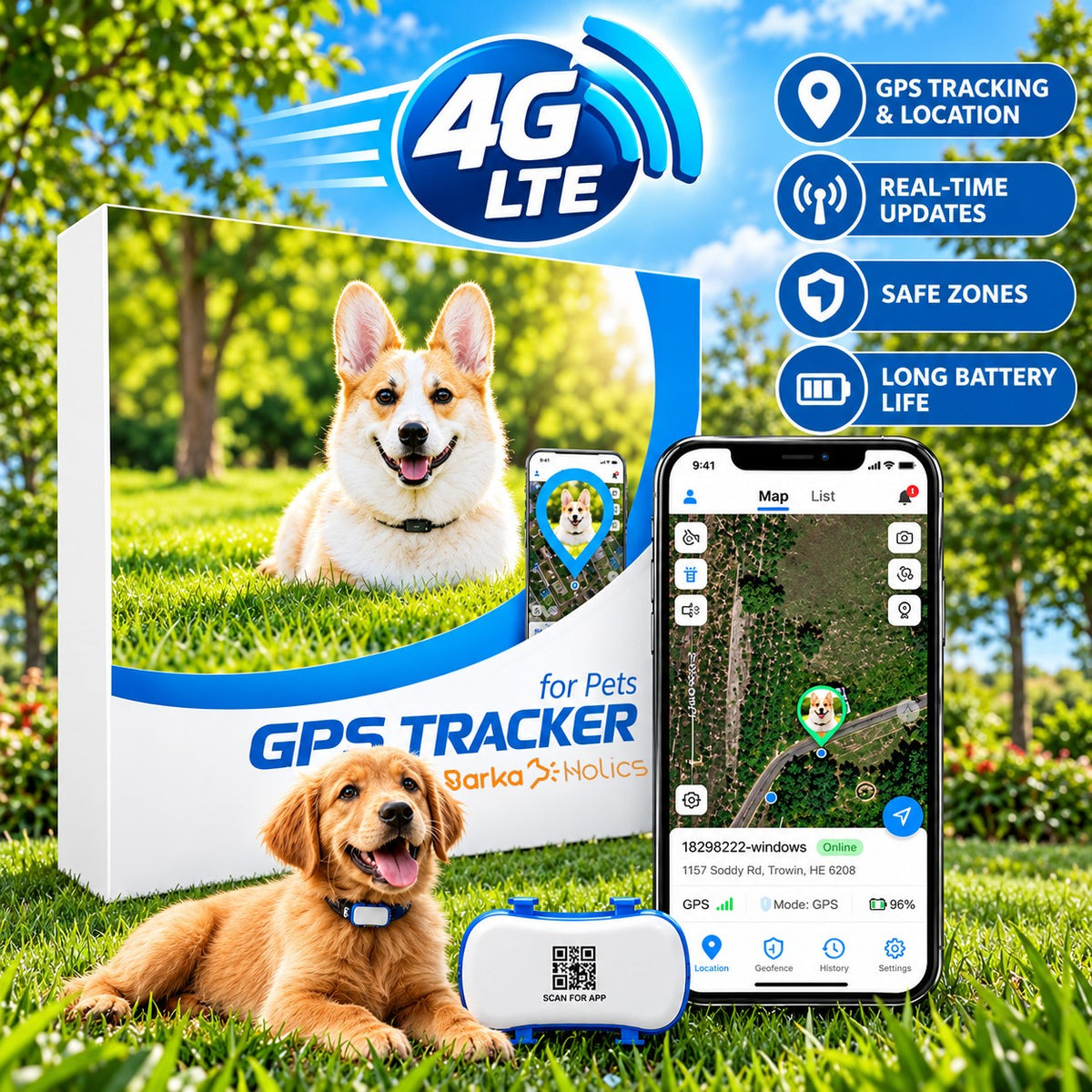 4G GPS Pet Tracker for Dogs Built-in SIM with Real-Time Tracking GP30