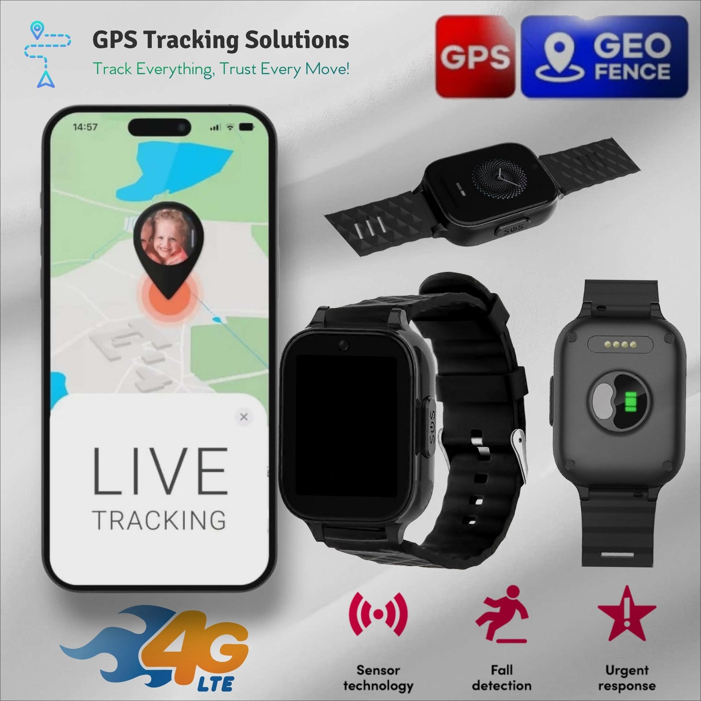 MEDITRACKGPS® MT52 Personal GPS Tracker Medical Alarm Watch 4G