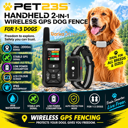 PET23S Handheld 2-in-1 Wireless GPS Dog Fence 2000m 1-3 Dogs