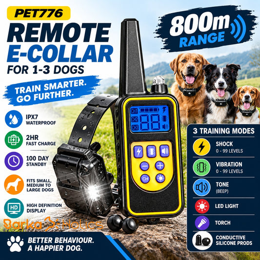 Remote Dog Training E-Collar 800m PET776 ~ 1-3 Dogs