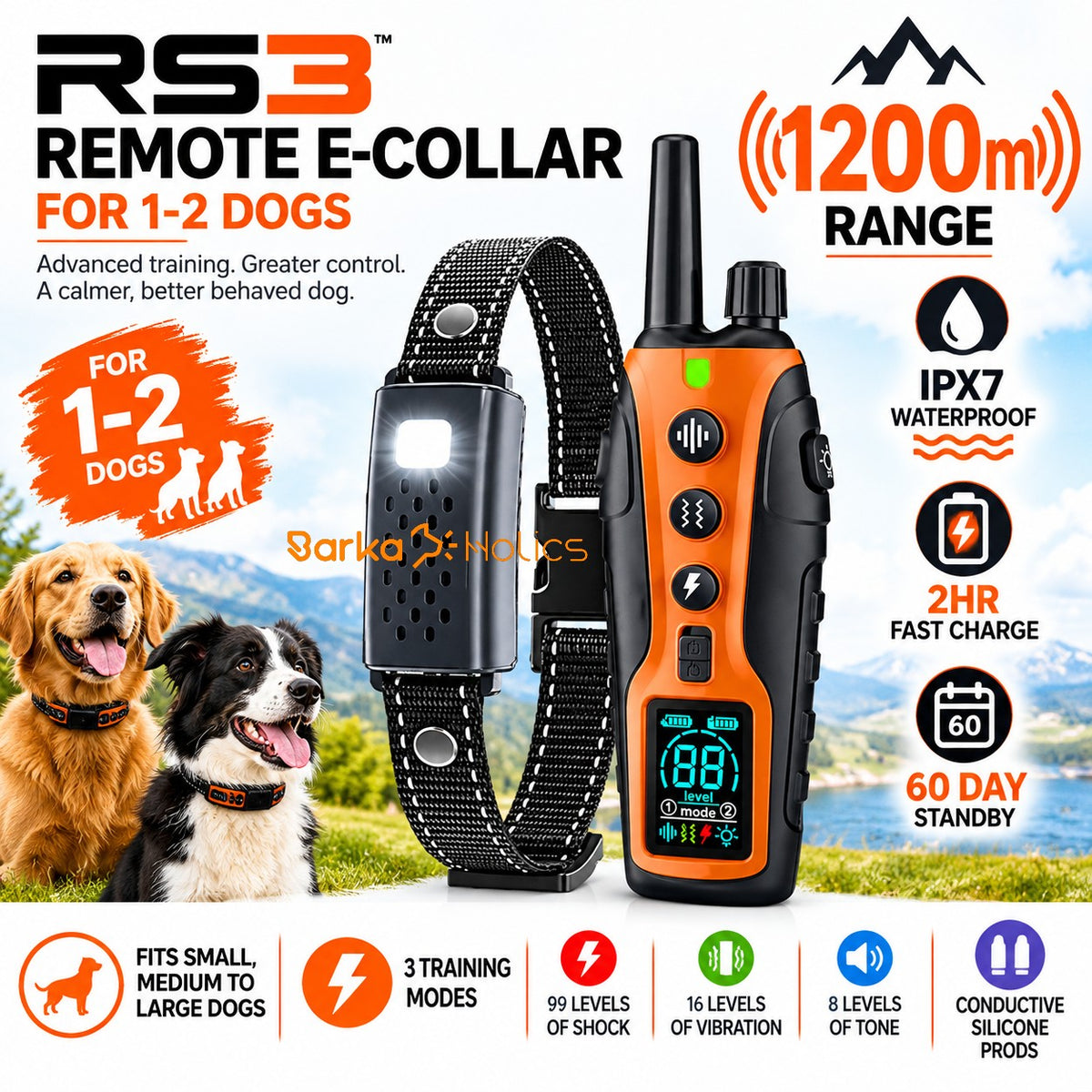 Remote Dog Training E-Collar 1200m RS3 ~ 1-2 Dogs