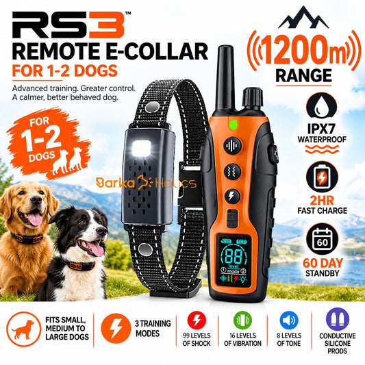 RS3 Remote Dog Training E-Collar 1200m for 1-2 Dogs