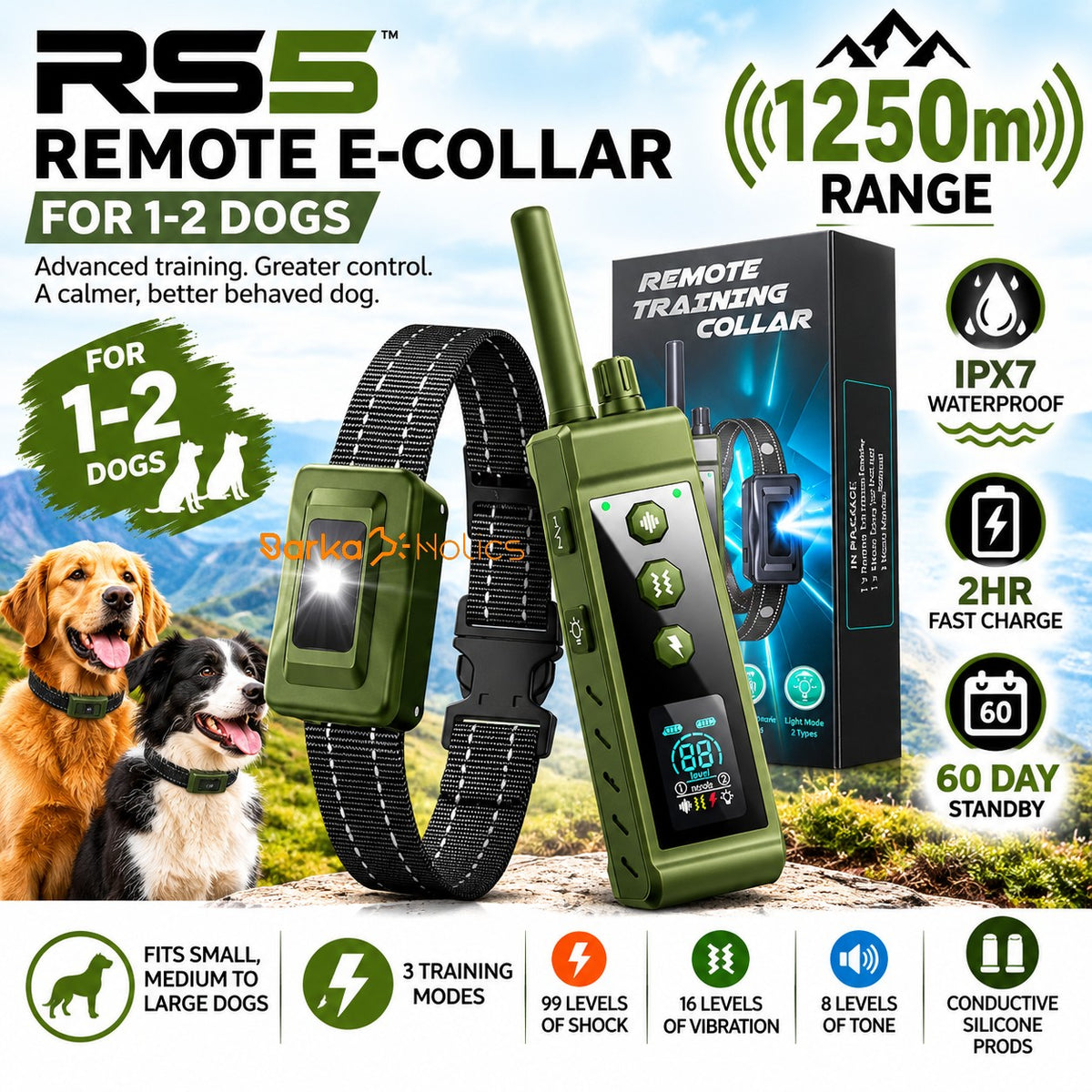 Remote Dog Training E-Collar 1250m RS5 ~ 1-2 Dogs