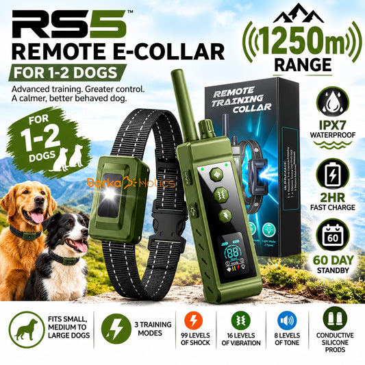 RS5 Remote Dog Training E-Collar 1250m for 1-2 Dogs