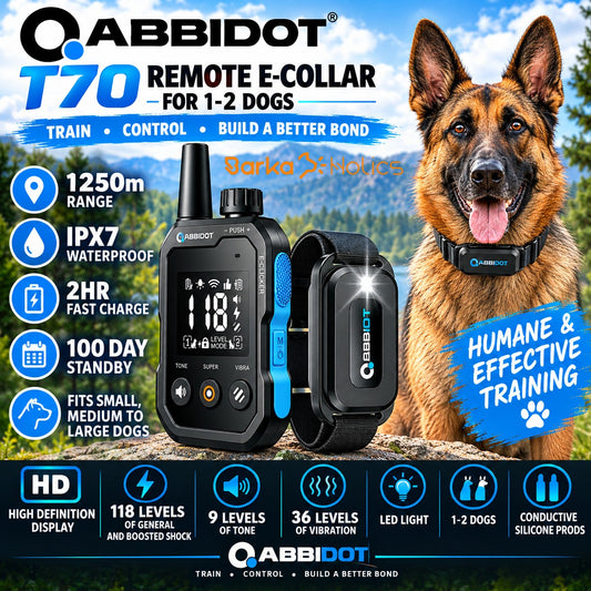 Elite Remote Dog Training E-Collar 1250m 1-2 Dogs T70 Rechargeable & IPX7 Waterproof