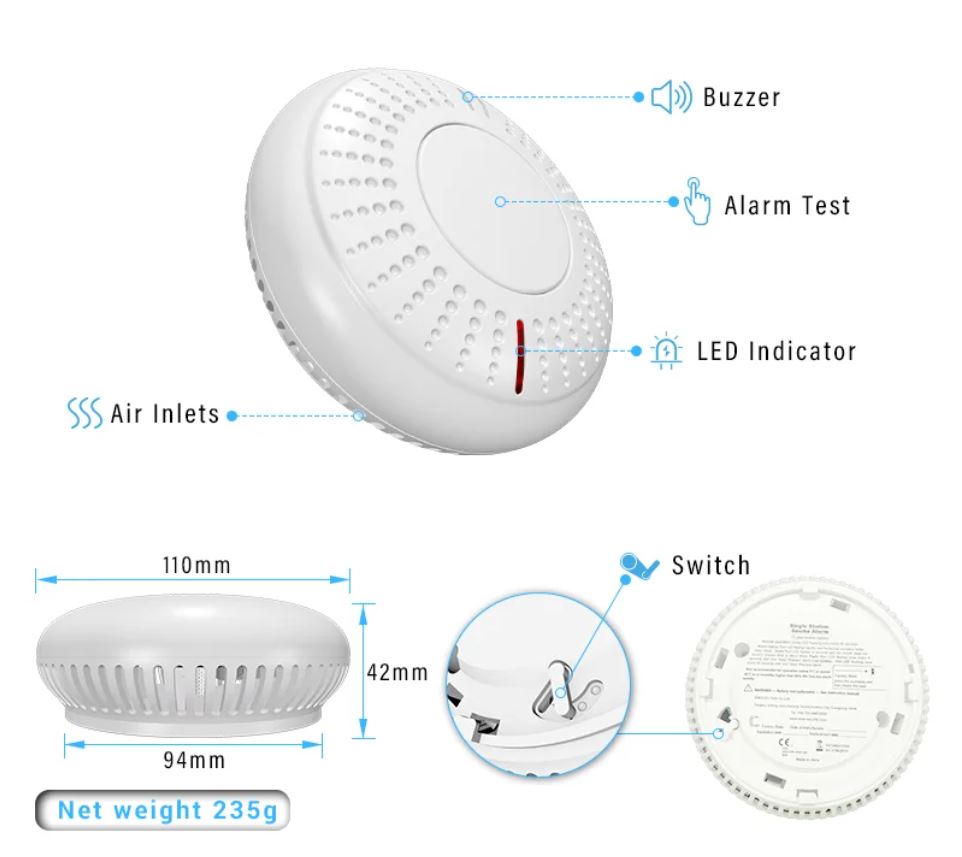Wireless Interconnected Photoelectric Smoke Alarms with Free Remote Control - BARKAHOLICS®